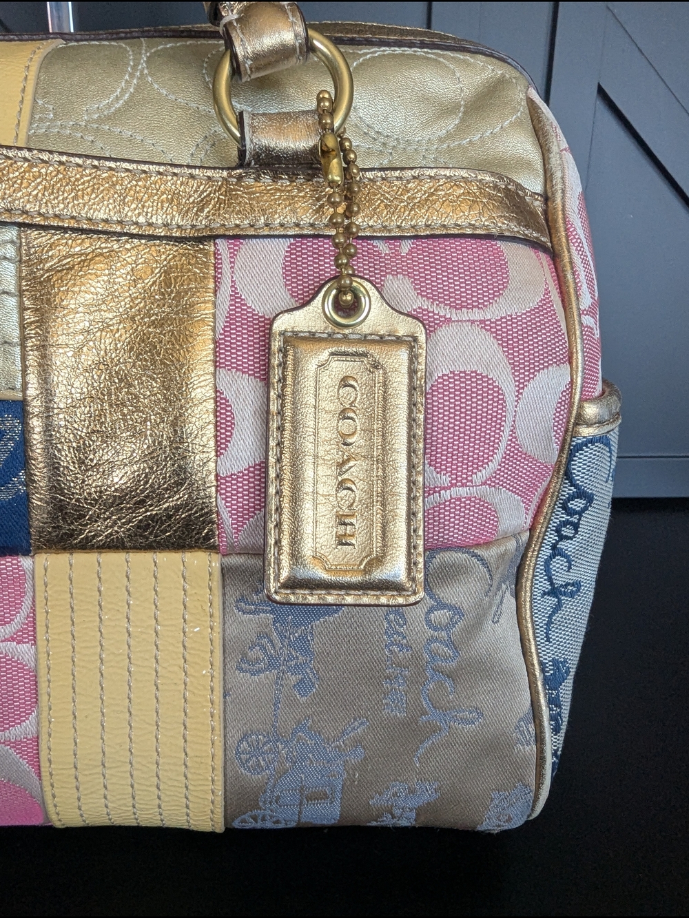 Coach Multicolor Patchwork Shoulder Bag with Gold Accents - Picture 3 of 15